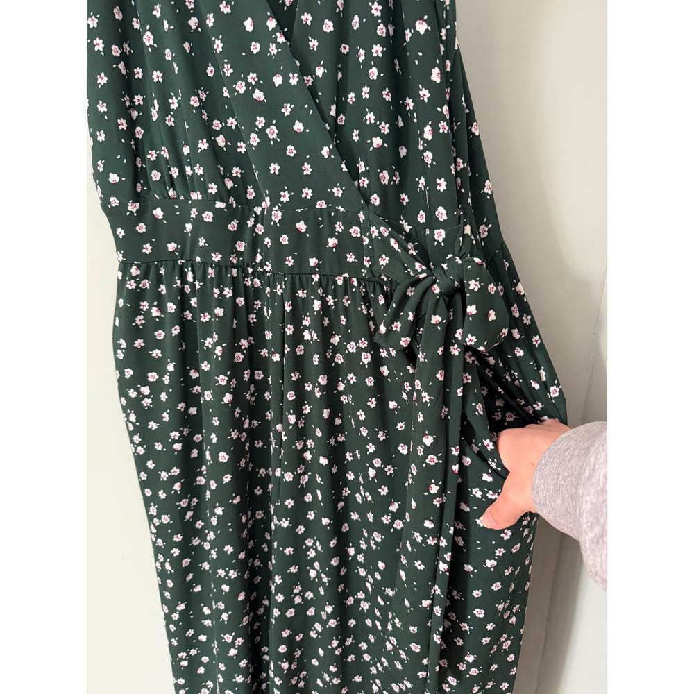 Kaileigh Ditsy Floral Wide Leg Forest Green Faux Wrap Sleeveless Jumpsuit XL - Picture 7 of 9